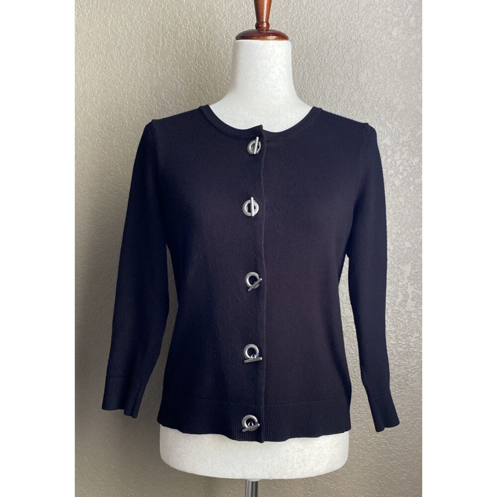 Premise Studio Black Cardigan Sweater Women's M Toggle Grommet 3/4 Sleeve
